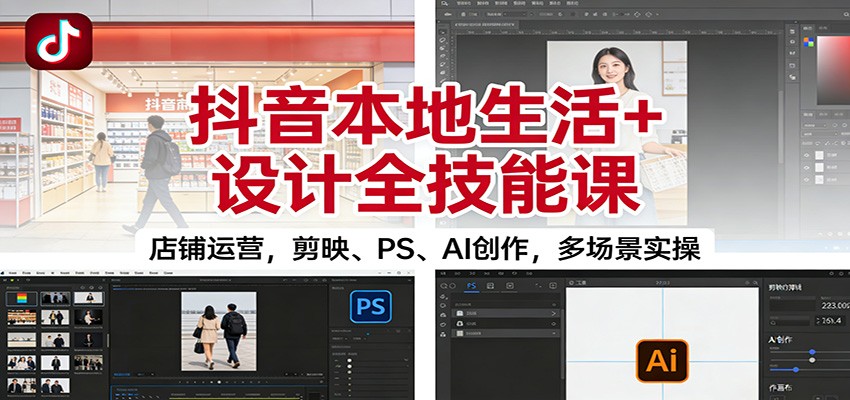 抖音本地生活+设计全技能课：店铺运营，剪映、PS、AI创作，多场景实操-紫橙网创项目网