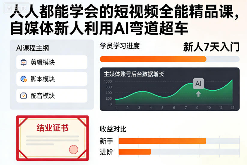 人人都能学会的短视频全能精品课，自媒体新人利用AI弯道超车-紫橙网创项目网