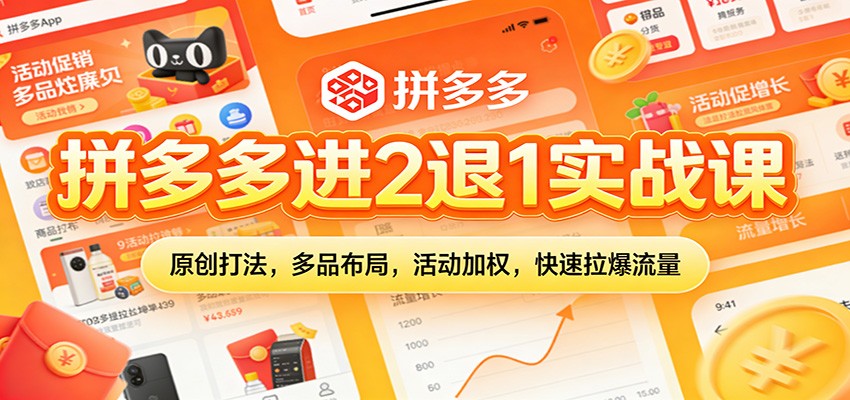拼多多进2退1实战课：原创打法，多品布局，活动加权，快速拉爆流量-紫橙网创项目网