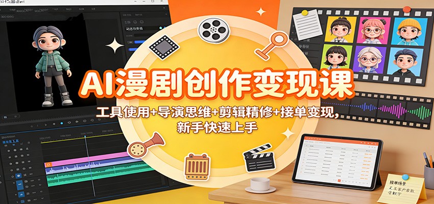 AI漫剧创作变现课:工具使用+导演思维+剪辑精修+接单变现,新手快速上手-紫橙网创项目网