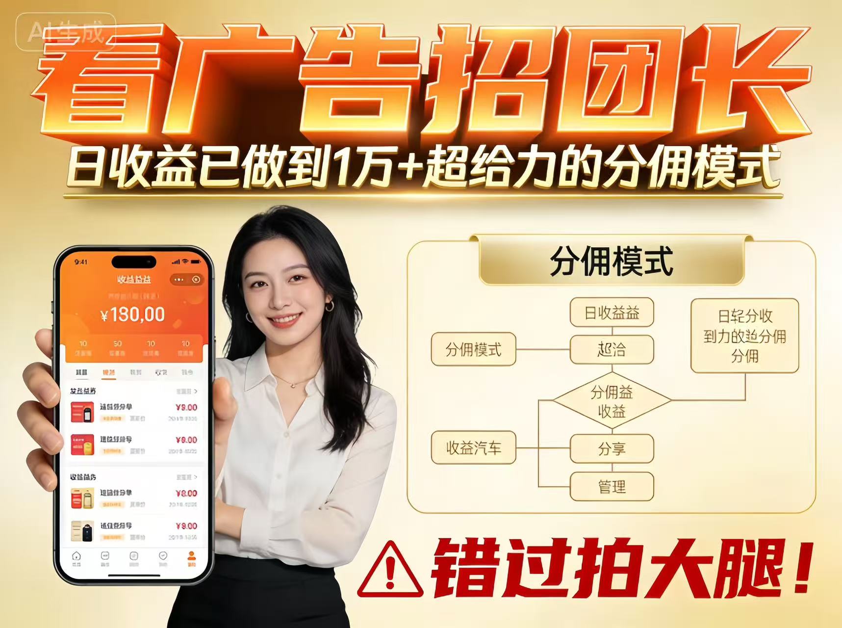 看广告招团长,团队收益已做到日入1万,分佣模式超给力,错过拍大腿-紫橙网创项目网