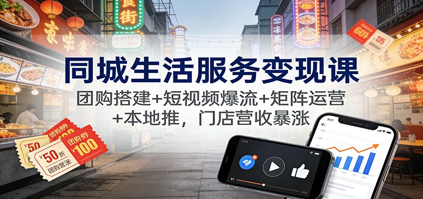 同城生活服务变现课:团购搭建+短视频爆流+矩阵运营+本地推,门店营收暴涨-紫橙网创项目网