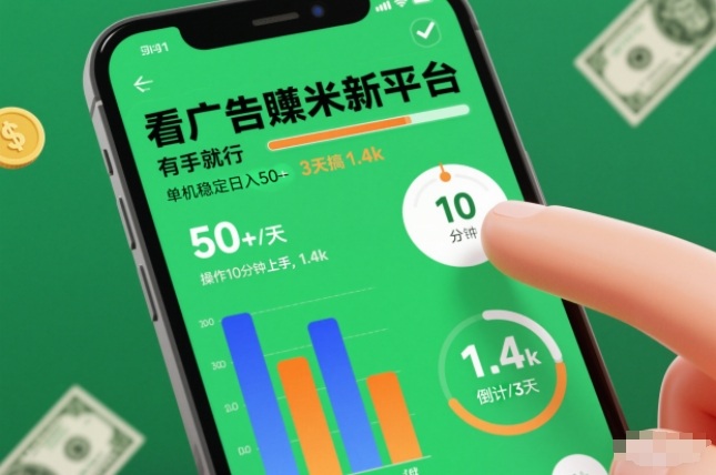 看广告賺米新平台,有手就行,单机稳定日入50+,操作10分钟上手,3天搞了1.4k-紫橙网创项目网