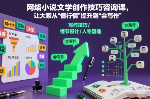 网络小说文学创作技巧咨询课,让大家从“懂行情”提升到”会写作”的高度-紫橙网创项目网