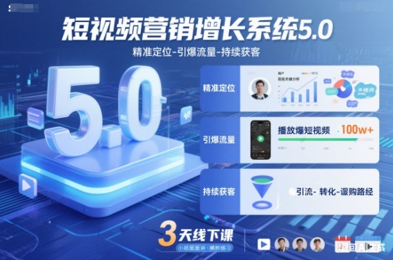 短视频营销增长系统5.0,精准定位-引爆流量-持续获客,3天线下课(音频+图片)-紫橙网创项目网