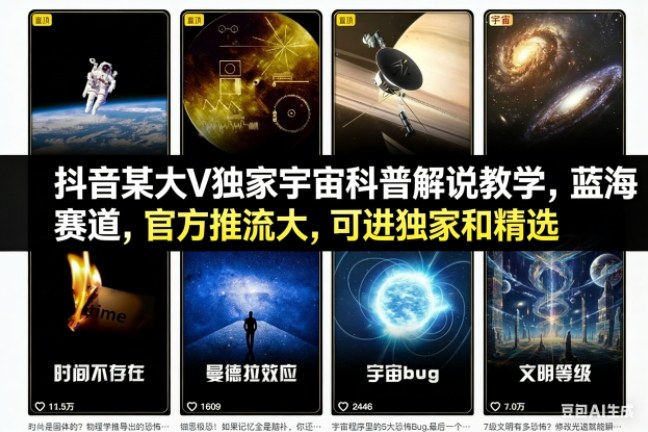 抖音某大V独家宇宙科普解说教学,蓝海赛道,官方推流大,可进独家和精选-紫橙网创项目网