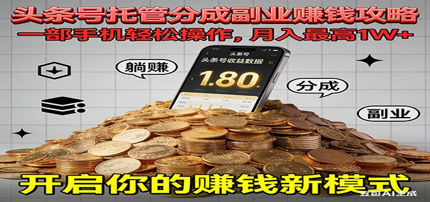 全程托管今日头条,一部手机就可以开干,最高躺赚1W+-紫橙网创项目网