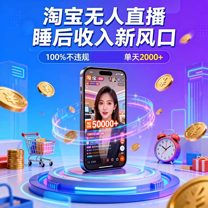 淘宝无人直播,不违规不封号,直播100小时卖了5万,年底旺季!-紫橙网创项目网