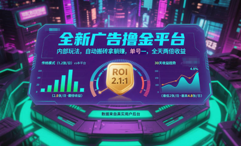 全新广告撸金平台,内部玩法,自动搬砖拿躺賺,单号一天保底2张+,全天两倍收益-紫橙网创项目网