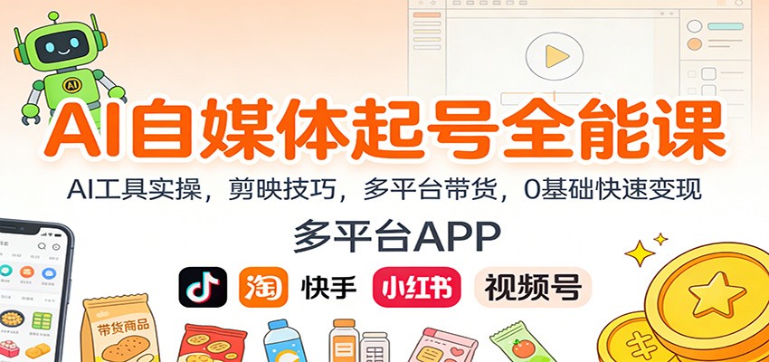 AI自媒体起号全能课:AI工具实操,剪映技巧,多平台带货,0基础快速变现-紫橙网创项目网