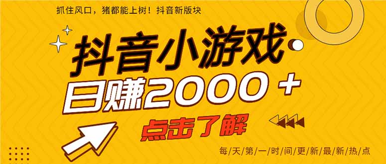 2025年爆火的抖音小游戏项目，一部手机日入2000+-紫橙网创项目网