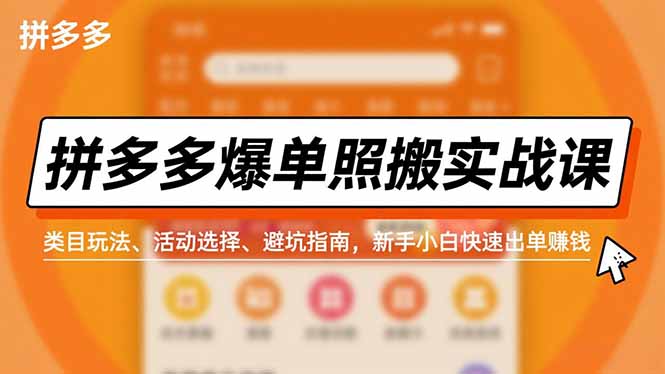 拼多多爆单照搬实战课,类目玩法、活动选择、避坑指南,新手小白快速出单赚钱-紫橙网创项目网
