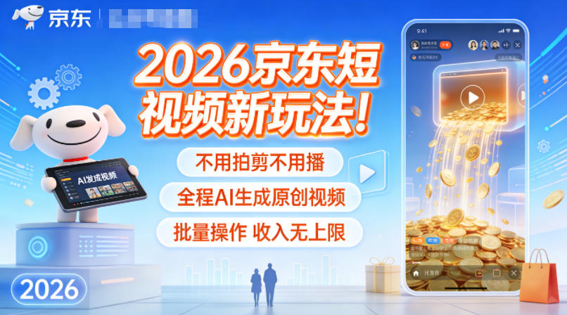 2026京东短视频新玩法！不用拍剪不用播，全程AI生成原创视频，批量操作收入无上限-紫橙网创项目网