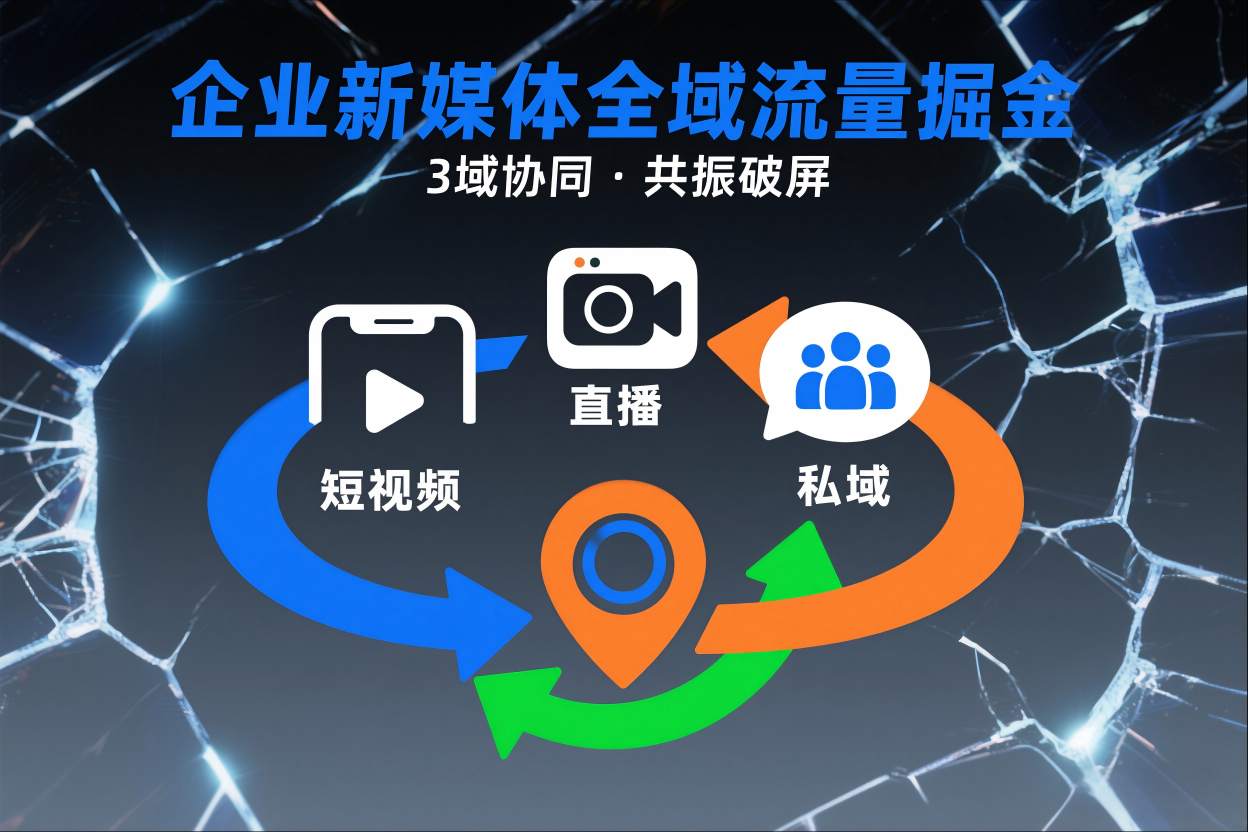 短视频全域商业模式，企业新媒体全域流量掘金，3域协同，共振破屏，短视频-直播-私域-地域-紫橙网创项目网