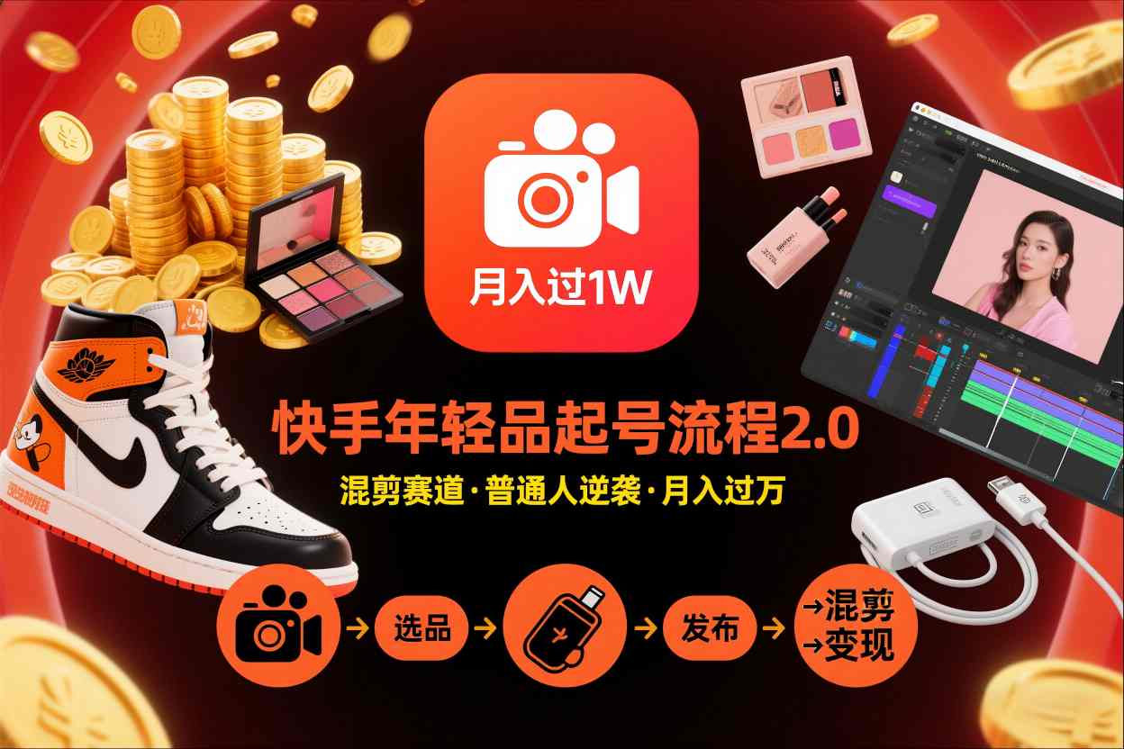 快手短视频带货年轻品起号流程2.0，快手年轻品混剪赛道，普通人也能月入过1W-紫橙网创项目网