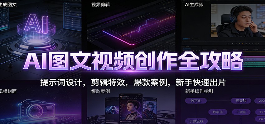 AI图文视频创作全攻略：提示词设计，剪辑特效，爆款案例，新手快速出片-紫橙网创项目网