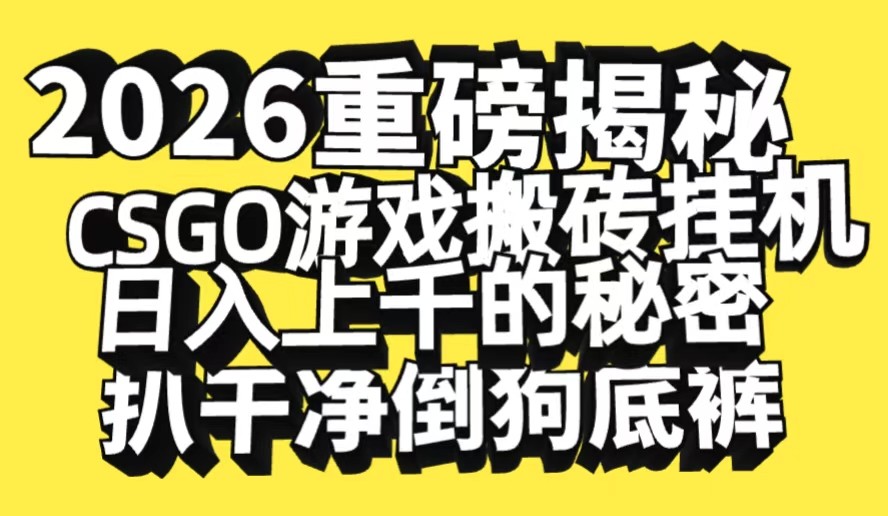 2026开年重磅解密，CSGO游戏搬砖挂机日入上千的秘密，把倒狗的底裤扒干-紫橙网创项目网