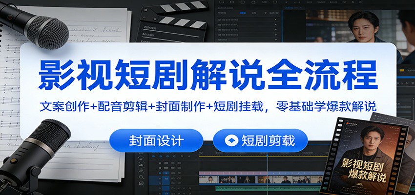 影视短剧解说全流程：文案创作+配音剪辑+封面制作+短剧挂载，零基础学爆款解说-紫橙网创项目网