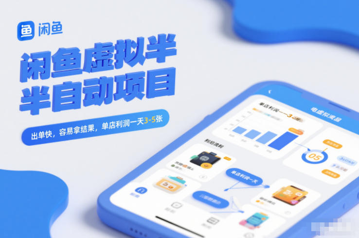 闲鱼虚拟半自动项目，出单快，容易拿结果，单店利润一天3-5张-紫橙网创项目网