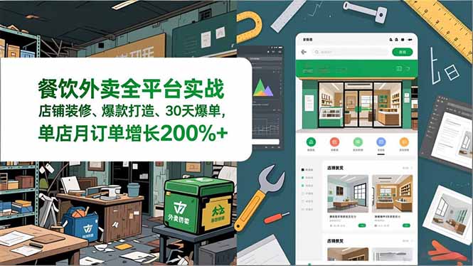 餐饮外卖全平台实战，店铺装修、爆款打造、30天爆单，手把手教学，单店月订单增长200%+-紫橙网创项目网
