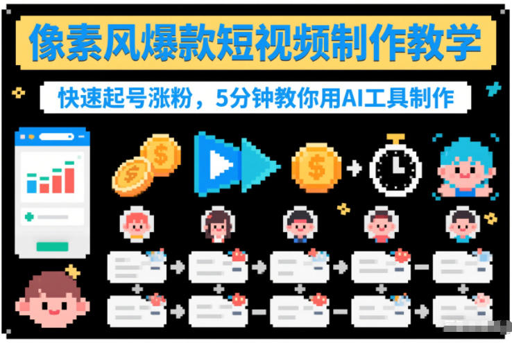 像素风爆款短视频制作教学，快速起号涨粉，5分钟教你用AI工具制作-紫橙网创项目网