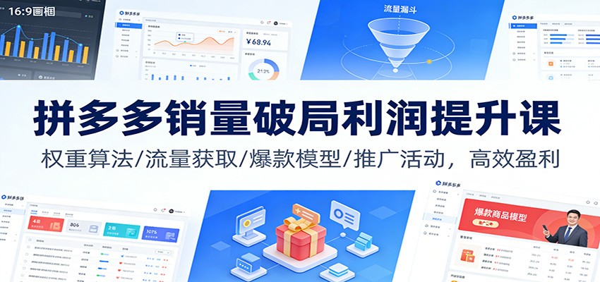 拼多多销量破局利润提升课：权重算法/流量获取/爆款模型/推广活动，高效盈利-紫橙网创项目网