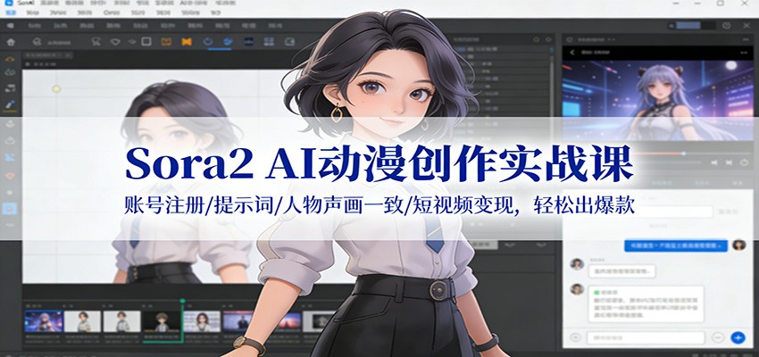 Sora2 AI动漫创作实战课：账号注册/提示词/人物声画一致/短视频变现，轻松出爆款-紫橙网创项目网
