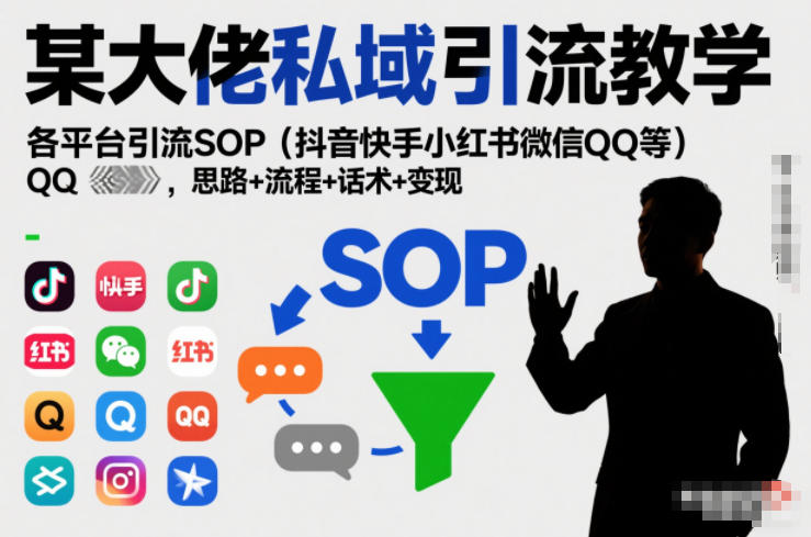 某大佬私域引流教学,各平台引流SOP(抖音快手小红书微信QQ等),思路+流程+话术+变现-紫橙网创项目网