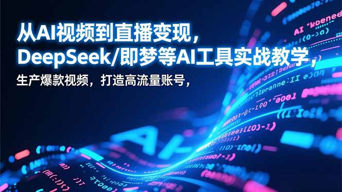 从AI视频到直播变现，DeepSeek/即梦等AI工具实战教学，生产爆款视频，打造高流量账号-紫橙网创项目网