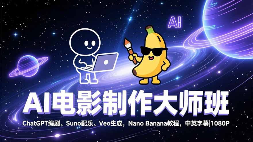 AI电影制作大师班:ChatGPT编剧、Suno配乐、Veo生成,Nano Banana教程,中英字幕|1080P-紫橙网创项目网