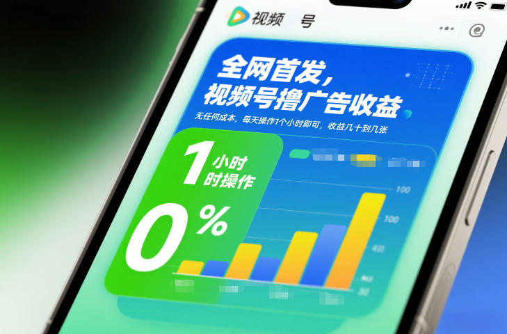 全网首发，视频号撸广告收益，无任何成本，每天操作1个小时即可，收益几十到几张-紫橙网创项目网