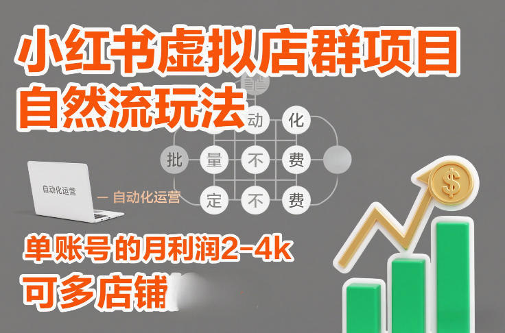 小红书虚拟店群项目，自然流玩法，批量自动化，稳定不费号，单账号的月利润2-4k，可多店矩阵-紫橙网创项目网