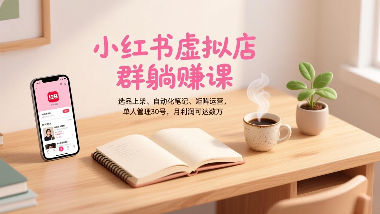 小红书虚拟店群躺赚课，选品上架、自动化笔记、矩阵运营，单人管理30号，月利润可达数万-紫橙网创项目网