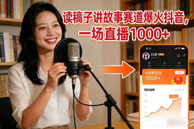 读稿子讲故事赛道爆火抖音，一场直播日入1000+-紫橙网创项目网