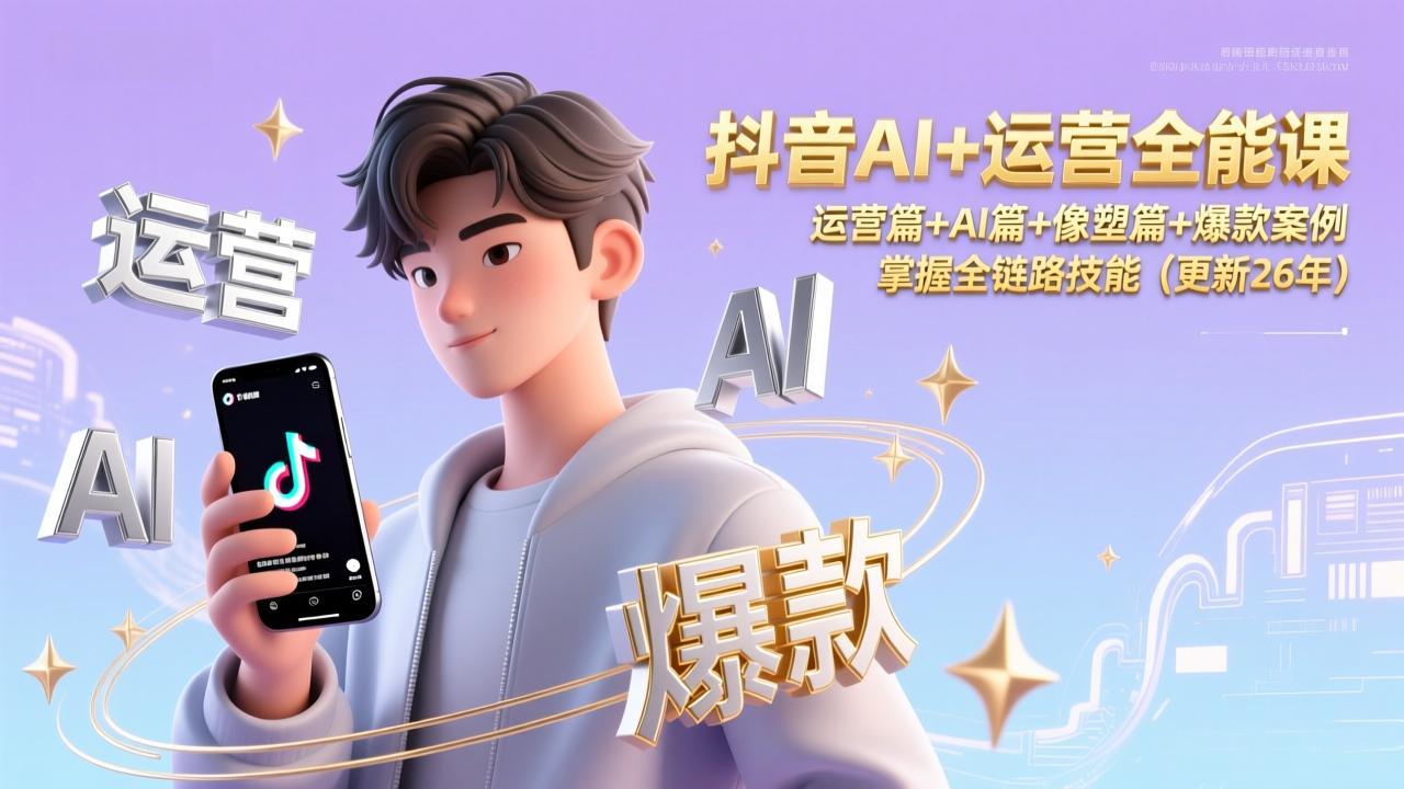 抖音AI+运营全能课,运营篇+AI篇+像塑篇+爆款案例,掌握全链路技能(更新26年)-紫橙网创项目网