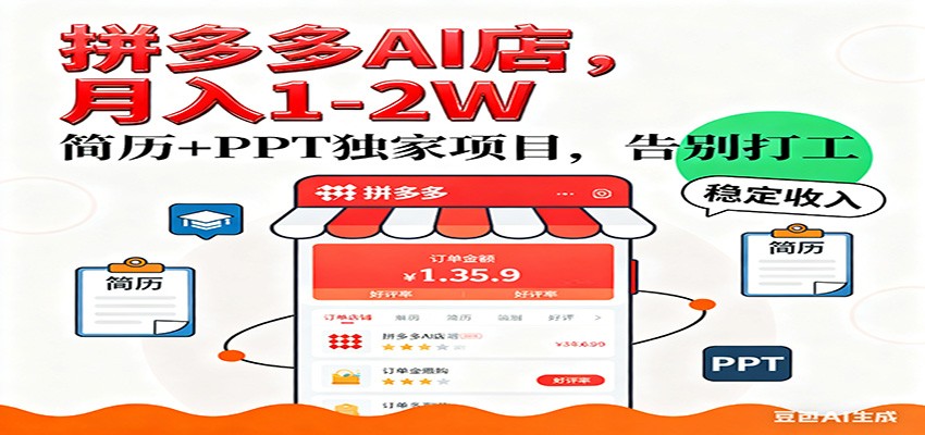 【独家】拼多多虚拟店，AI简历+PPT，单店月稳定1-2W，未来AI服务风口项目！-紫橙网创项目网