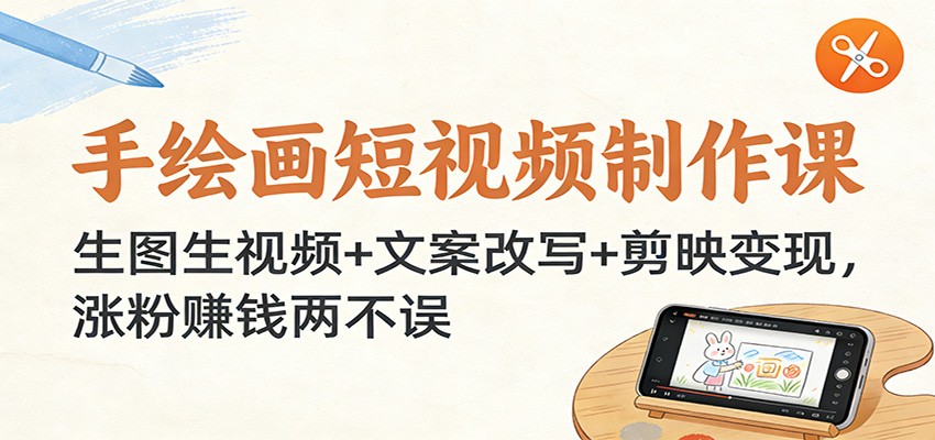 手绘画短视频制作课：生图生视频+文案改写+剪映变现，涨粉赚钱两不误-紫橙网创项目网