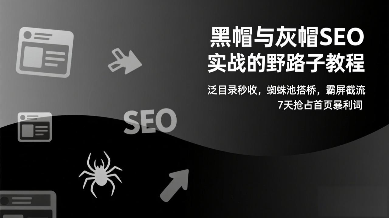 黑帽与灰帽SEO实战的野路子教程：泛目录秒收，蜘蛛池搭桥，霸屏截流，7天抢占首页暴利词-紫橙网创项目网