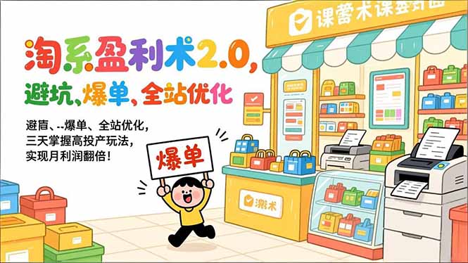 淘系盈利术2.0，避坑、爆单、全站优化，三天掌握高投产玩法，实现月利润翻倍！-紫橙网创项目网