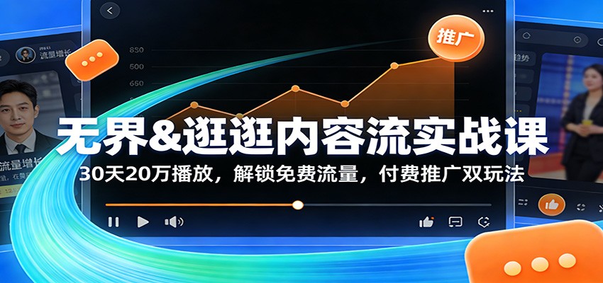 无界&逛逛内容流实战课：30天20万播放，解锁免费流量，付费推广双玩法-紫橙网创项目网