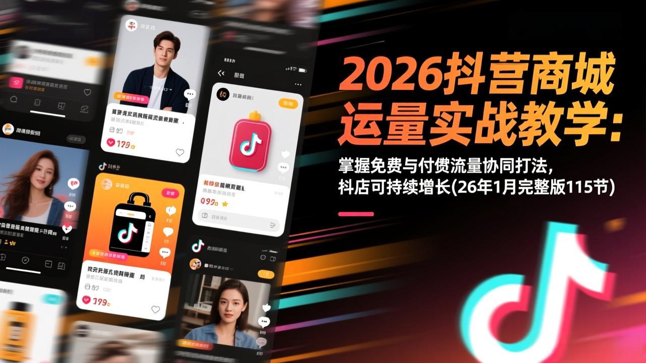 2026抖音商城运营实战教学：掌握免费与付费流量协同打法，抖店可持续增长(26年1月完整版115节)-紫橙网创项目网