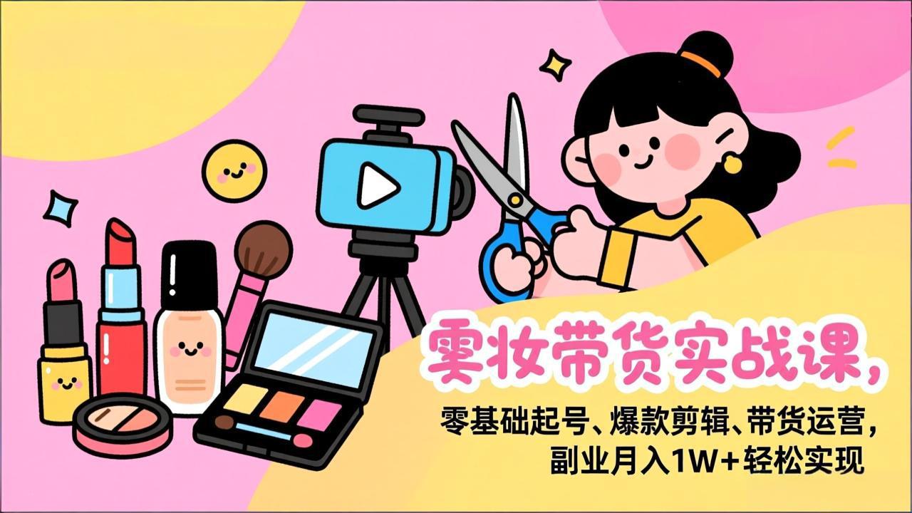 美妆带货实战课，零基础起号、爆款剪辑、带货运营，副业月入1W+轻松实现-紫橙网创项目网
