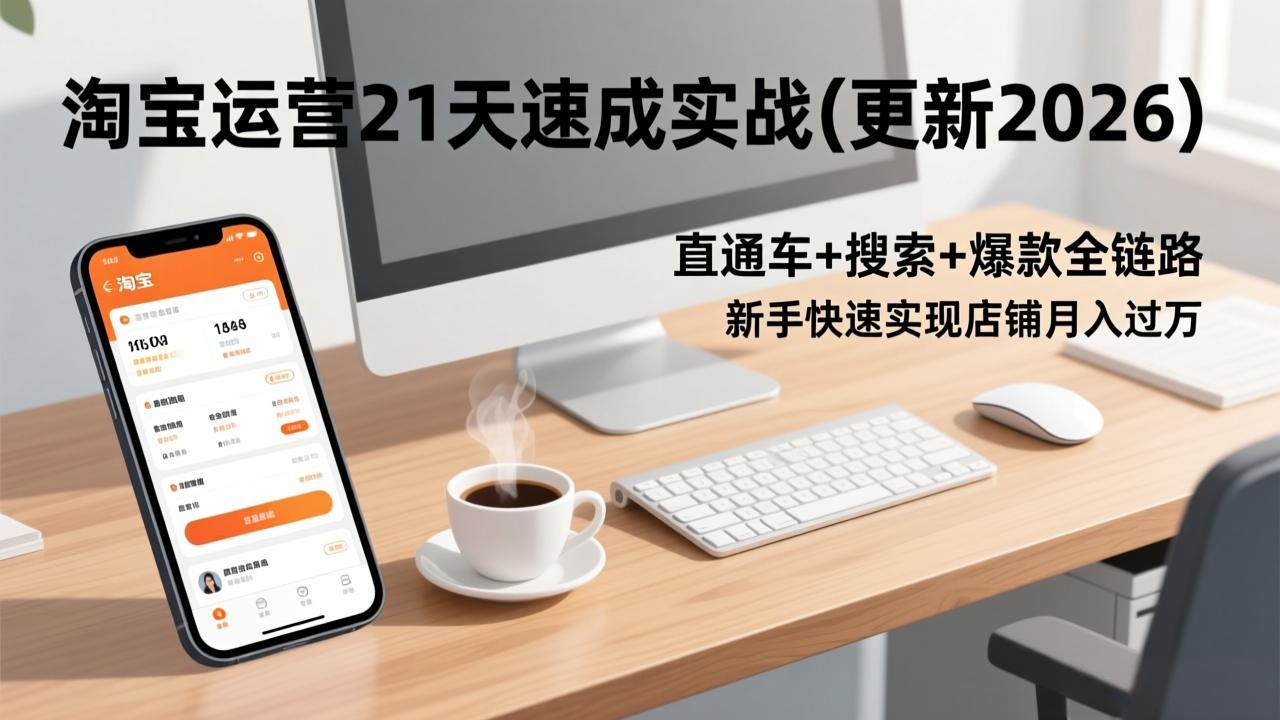 淘宝运营21天速成实战(更新2026)，直通车+搜索+爆款全链路，新手快速实现店铺月入过万-紫橙网创项目网