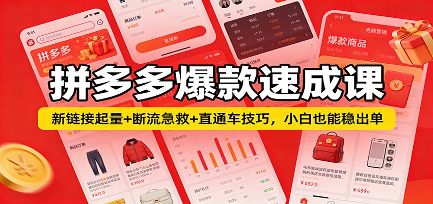 拼多多爆款速成课：新链接起量+断流急救+直通车技巧，小白也能稳出单-紫橙网创项目网