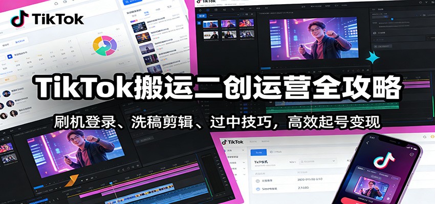 TikTok搬运二创运营全攻略:刷机登录、洗稿剪辑 、过中技巧,高效起号变现-紫橙网创项目网