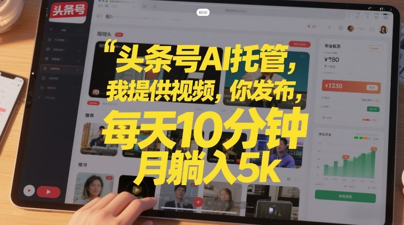 头条号AI托管,我提供视频,你发布,每天10分钟,月躺入5k+-紫橙网创项目网