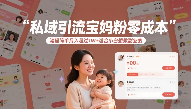 私域引流宝妈粉零成本流程简单月入超过1W+适合小白想做副业的-紫橙网创项目网