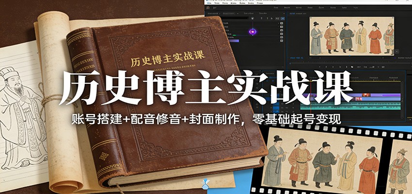 历史博主实战课：账号搭建+配音修音+封面制作，零基础起号变现-紫橙网创项目网