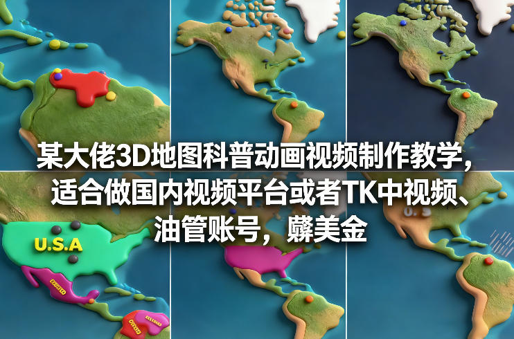 某大佬3D地图科普动画视频制作教学,适合做国内视频平台或者TK中视频、油管账号,賺美金-紫橙网创项目网