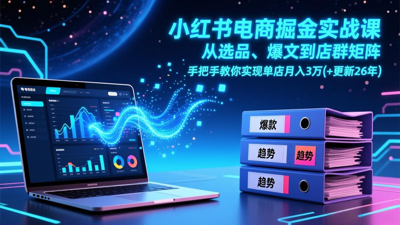 小红书电商掘金实战课,从选品、爆文到店群矩阵,手把手教你实现单店月入3万+(更新26年)-紫橙网创项目网